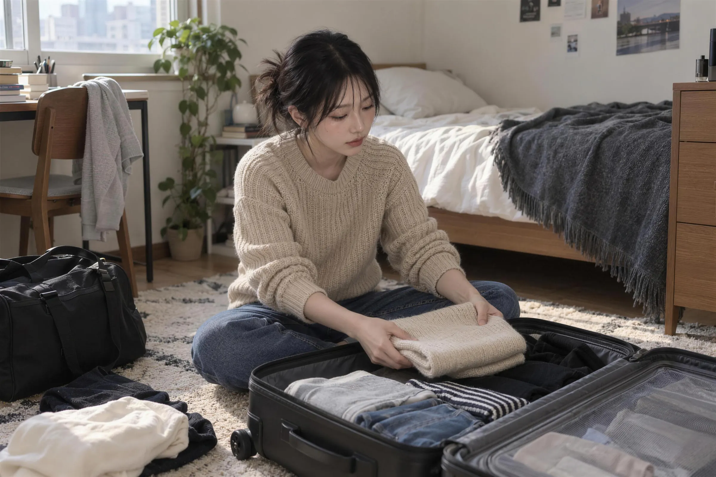 旅行かばんに衣類を詰める旅行者を表現した制作イメージ